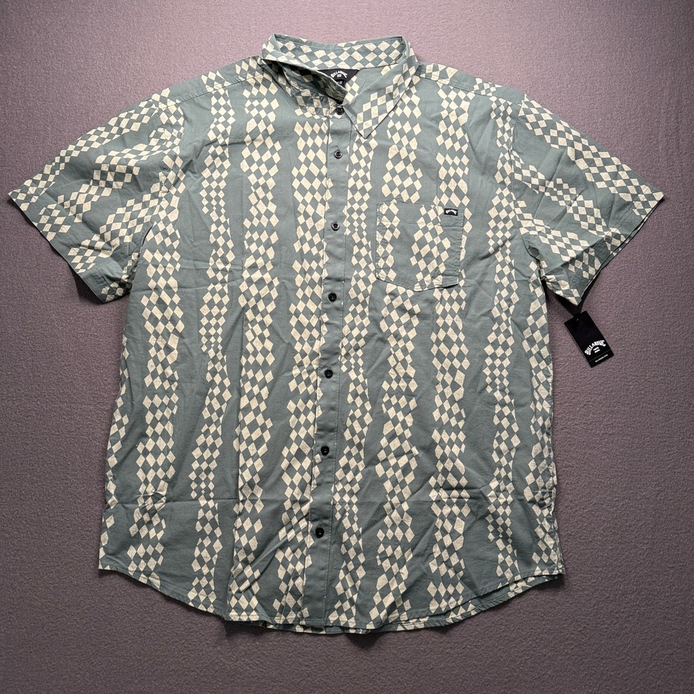 Billabong Chase Shirt Mens XXL Green Diamond Print Short Sleeve 24A0402400